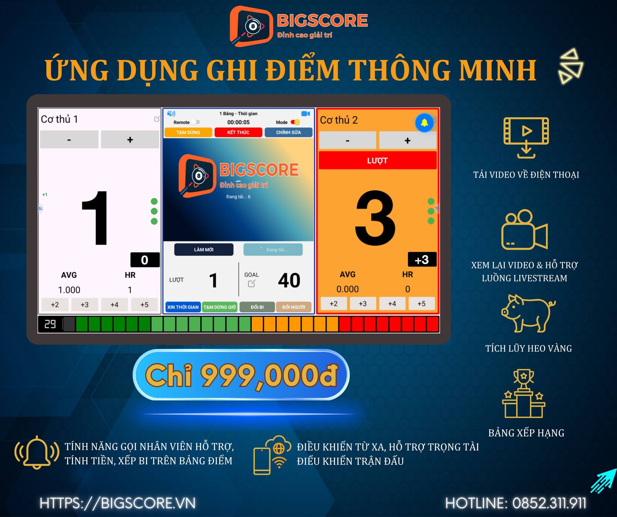 GIÁ SỐC 999K/ Ứng dụng ghi điểm 𝐁𝐢𝐥𝐥𝐢𝐚𝐫𝐝𝐬 thông minh